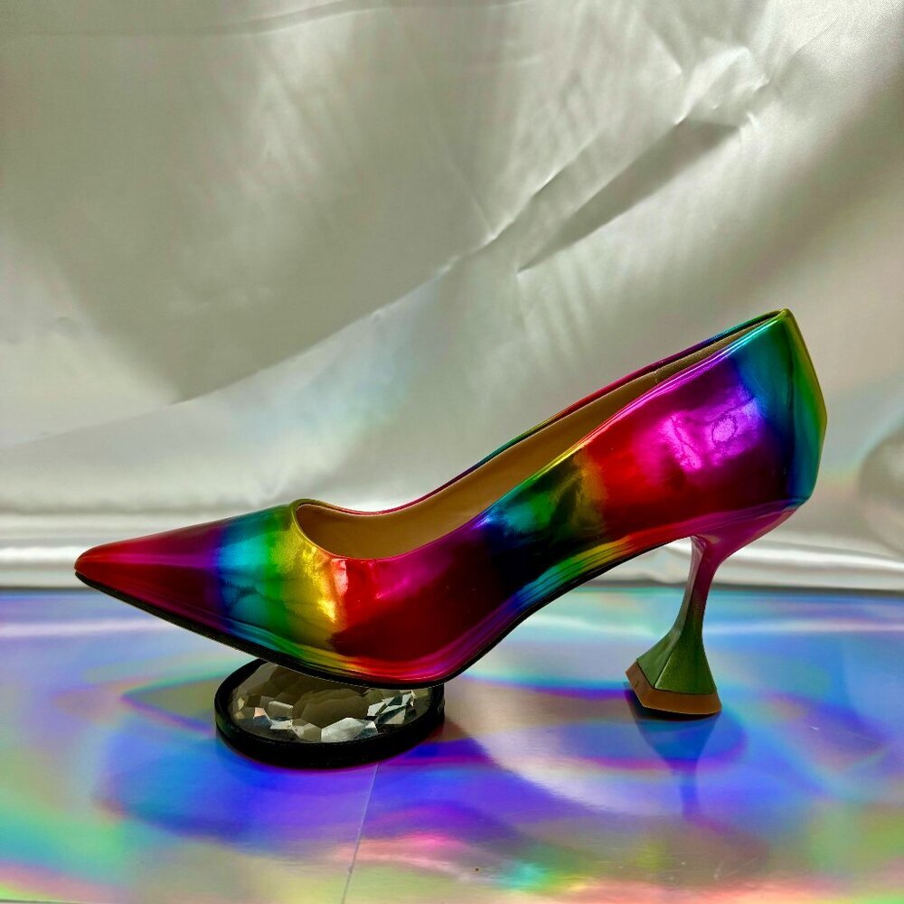 JoJo Fox Shiny Rainbow Pumps 38 NWOT